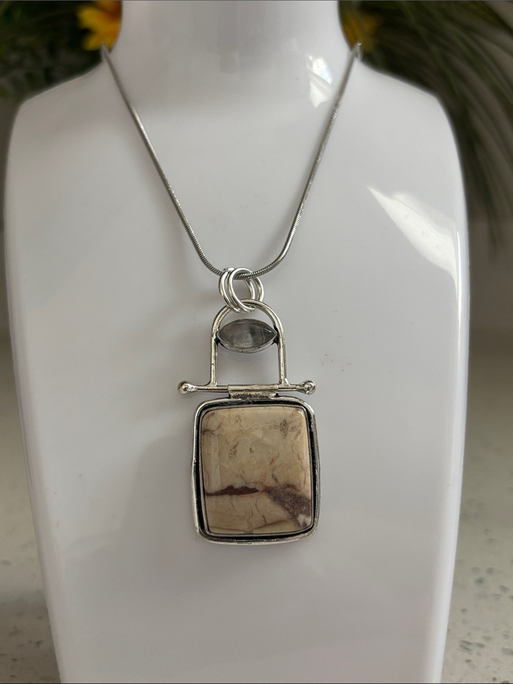 Sterling Coconut Jasper & Rose Quartz Gemstone Pendant Necklace